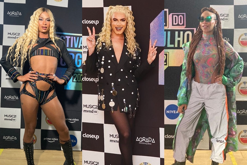 Lia Clark, Aretuza Lovi e Karol Conká no backstage do 3º Festival do Orgulho, em São Paulo (Fotos: Victor Ohana | Revista Híbrida | Reprodução)