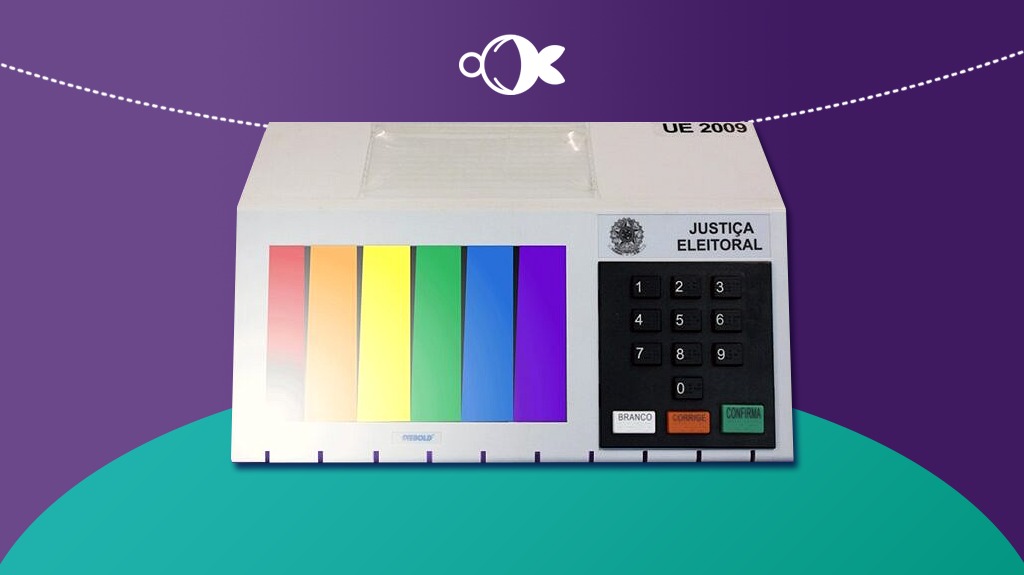 Urna eletrônica decorada com a bandeira do Orgulho LGBTI+ (Foto: Híbrida)