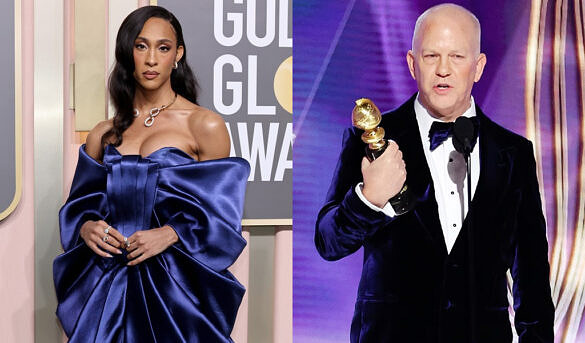 MJ Rodriguez, de Pose, é ovacionada no Globo de Ouro em discurso de Ryan Murphy, responsável pela série "Pose" [Foto: Reprodução]