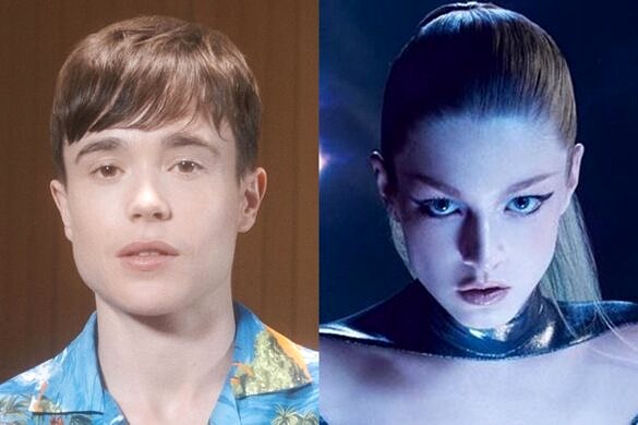 Elliot Page para a campanha do 'Gucci Guilty' e Hunter Schafer para o perfume 'Angel', da Mugler (Fotos: Divulgação)