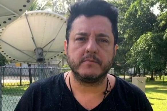 O cantor Bruno, da dupla sertaneja com Marrone, foi denunciado por transfobia após episódio em que perguntou sobre os órgãos genitais da repórter Lisa Gomes, que é transexual (Foto: Reprodução Twitter)