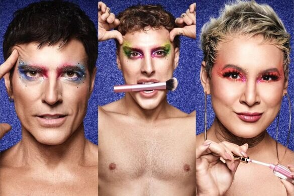 Reynaldo Gianecchini, Diego Martins e Verónica Valenttino integram o elenco do musical "Priscilla, a Rainha do Deserto" [Foto: Pedro Dimitrow | Divulgação]